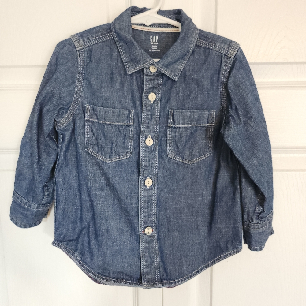 Baby GAP Denim Button Down Convertible Sleeve Unisex Size Toddler 3T/3 years EUC